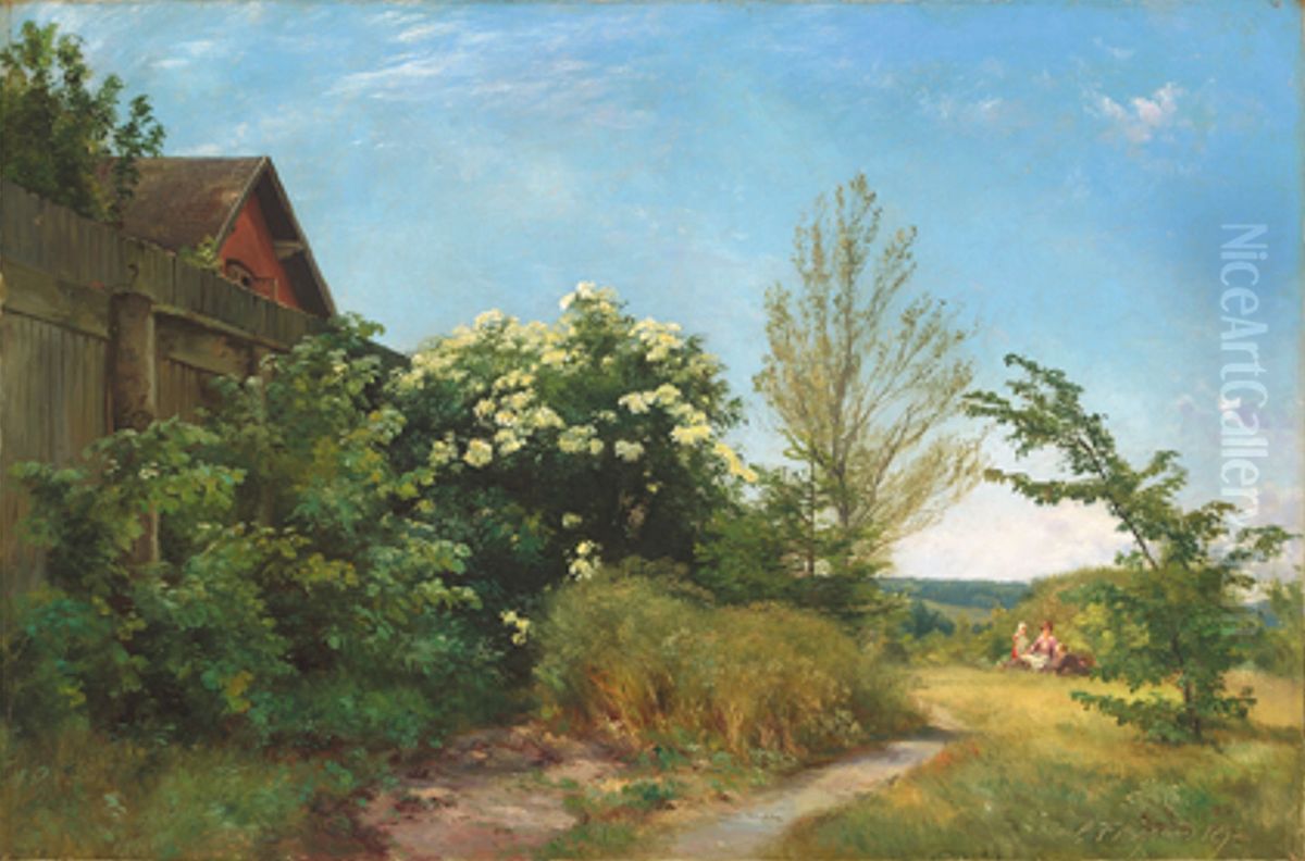 A summer day with elder in bloom. Oil Painting by Carl Frederik Aagaard