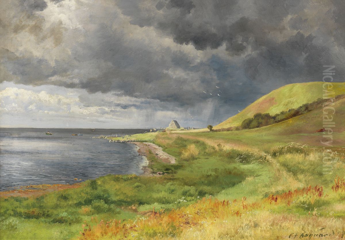 Dansk kystlandskab i bygevejr. Oil Painting by Carl Frederik Aagaard