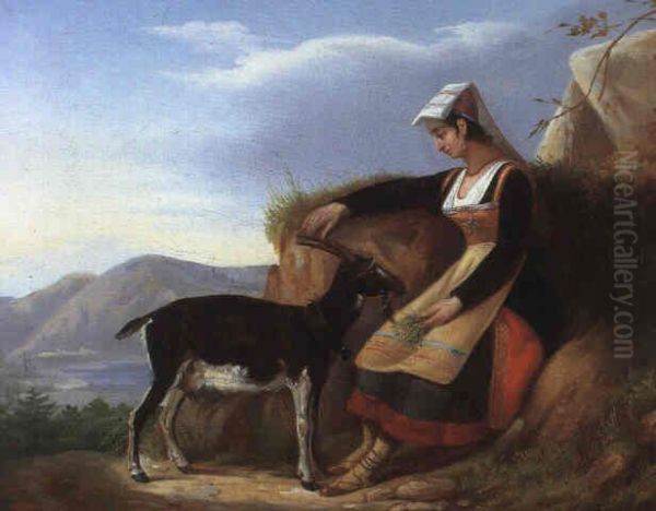 La jeune Italienne Oil Painting by Jacques-Francois Ochard