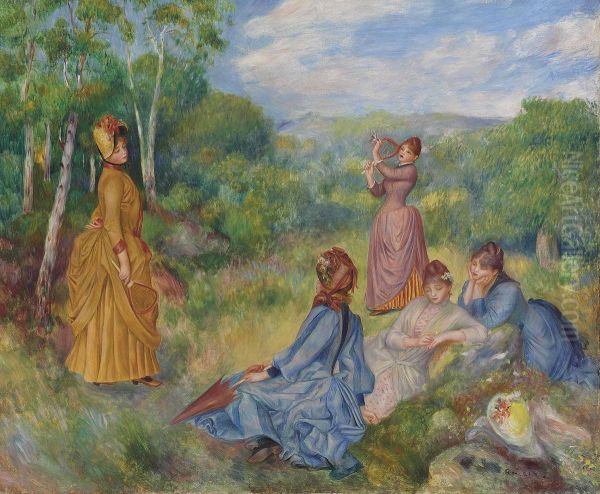 Jeunes filles jouant au volant Oil Painting by Pierre Auguste Renoir
