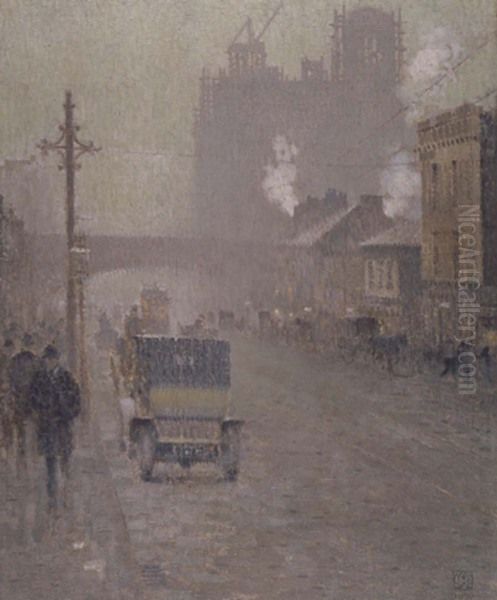 Oxford Road, Manchester in 1910. Oil Painting by Pierre Adolphe Valette