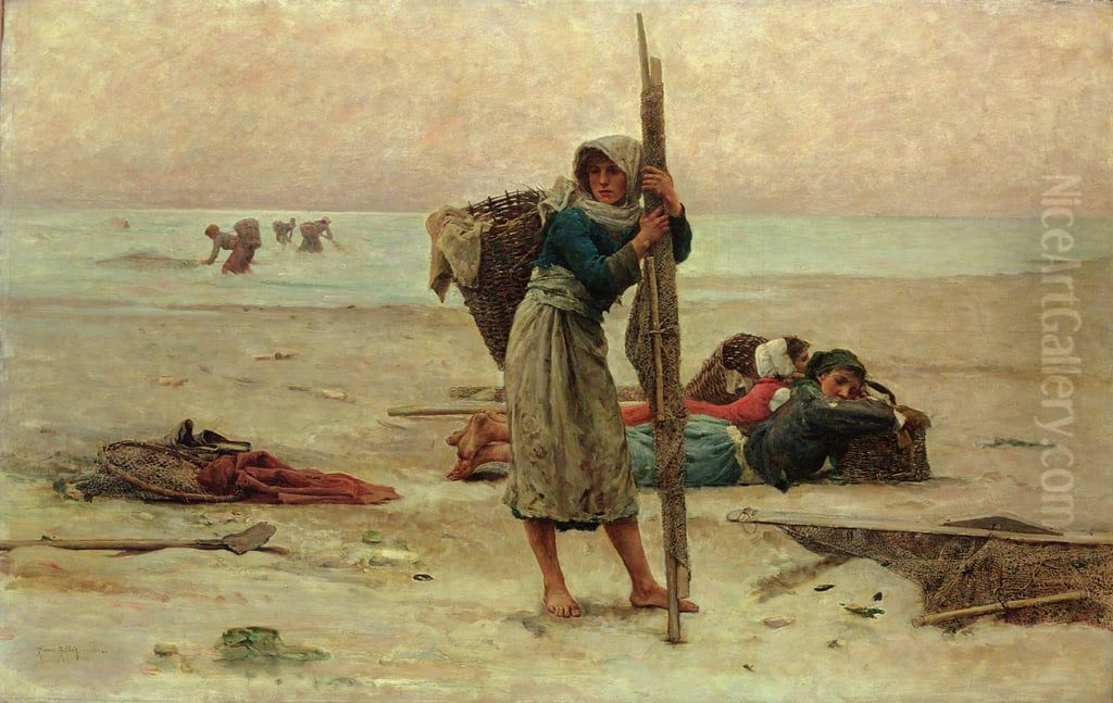 Oyster catching Oil Painting by Pierre Billet