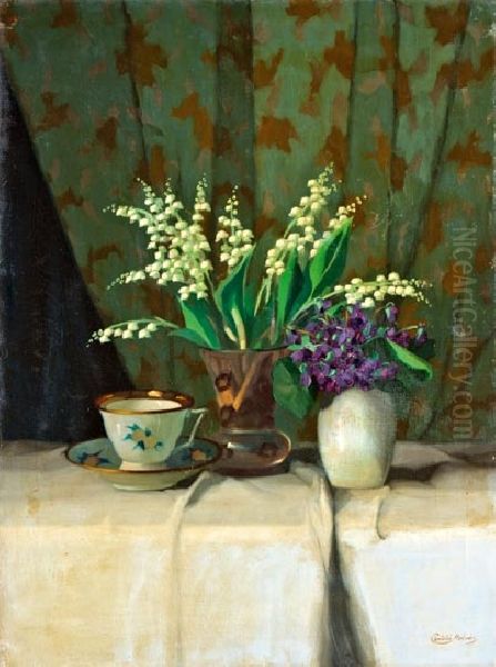 Lilies of the Valley Oil Painting by Janos Pentelei Molnar