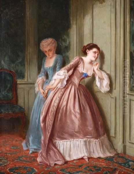 Listening at the door Oil Painting by Petrus Theodorus Van Wijngaerdt