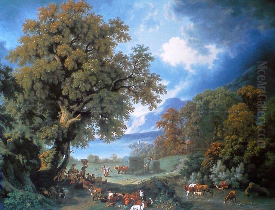 La Fenaison a Saint-Gingolphe Oil Painting by Pierre-Louis De La Rive
