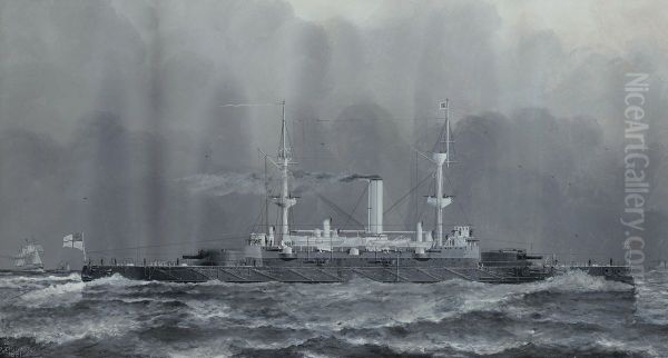 H.M.S. Hood Oil Painting by P. A. Chinnery