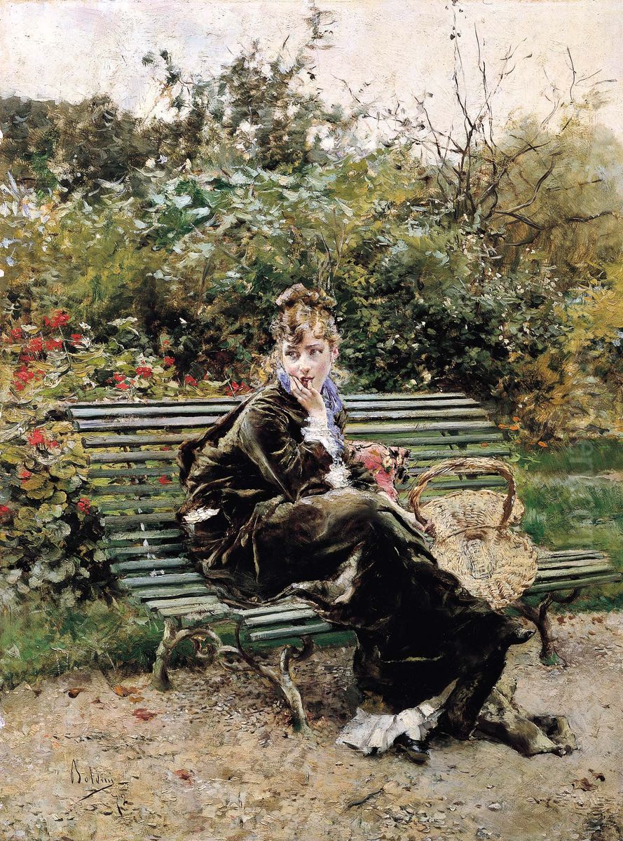 Sulla panchina al Bois Oil Painting by Giovanni Boldini