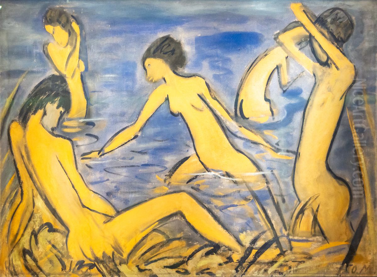 Badende Oil Painting by Otto Mueller