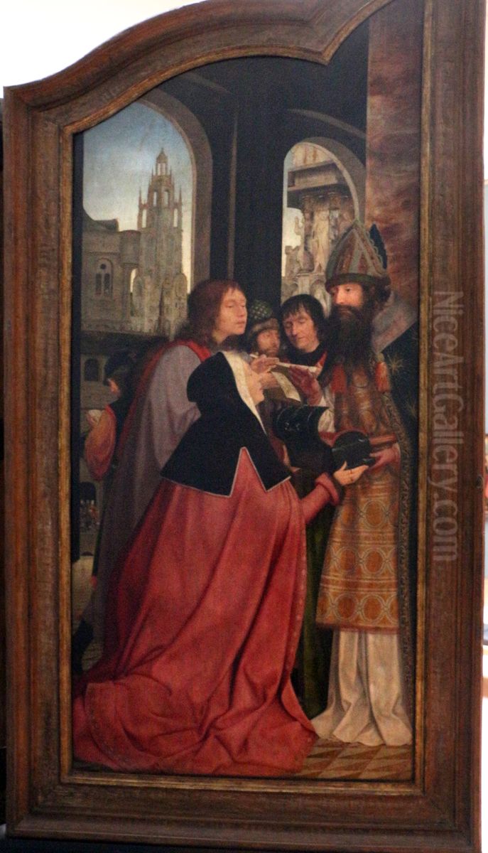 Anna en Joachim schenken hun bezittingen aan de tempel Oil Painting by Quinten Metsys