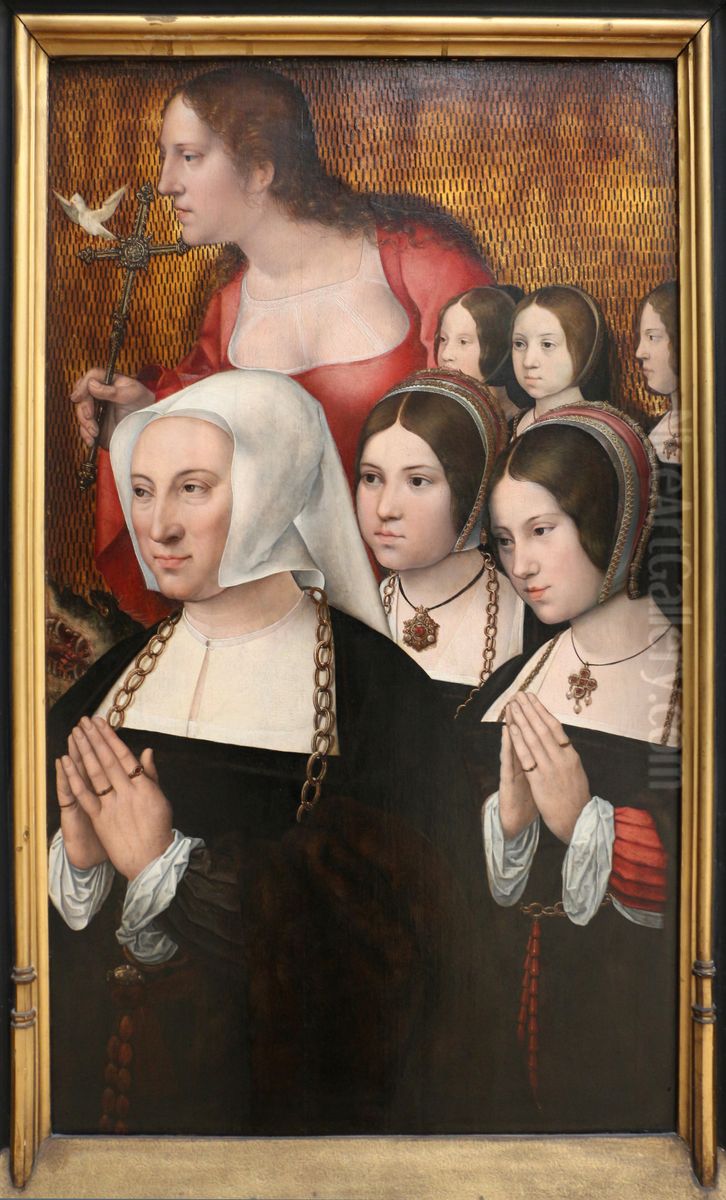 Portrait of Marguerite Numan, wife of Philippe Haneton, with her five daughters and Saint Margaret Oil Painting by Orley, Bernard van
