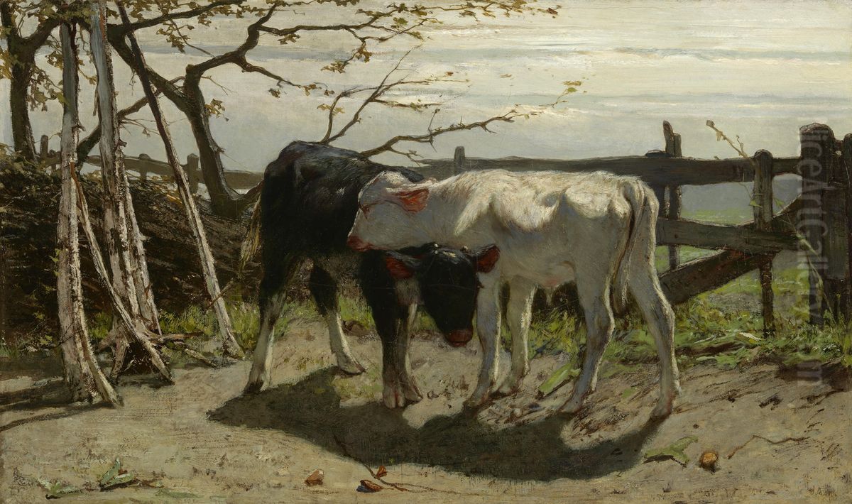 De kalfjes Oil Painting by Willem Maris