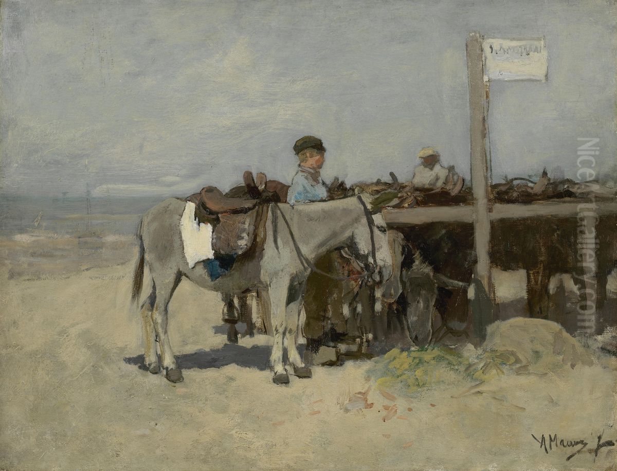 Ezelstandplaats op het strand te Scheveningen Oil Painting by Anton Mauve