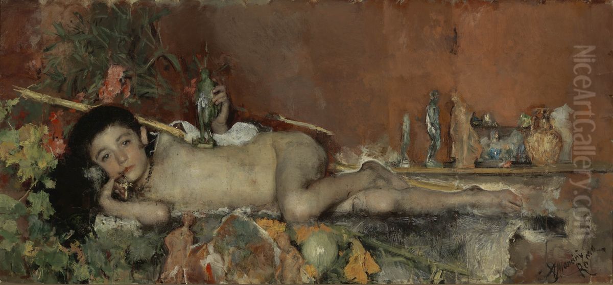 The statue seller Oil Painting by Antonio Mancini