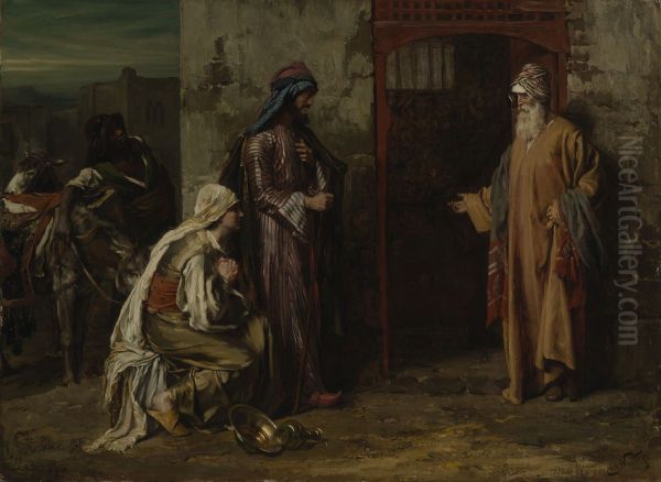 The Levite of Ephraim and the old man of Gibeah Oil Painting by Emile Charles Wauters
