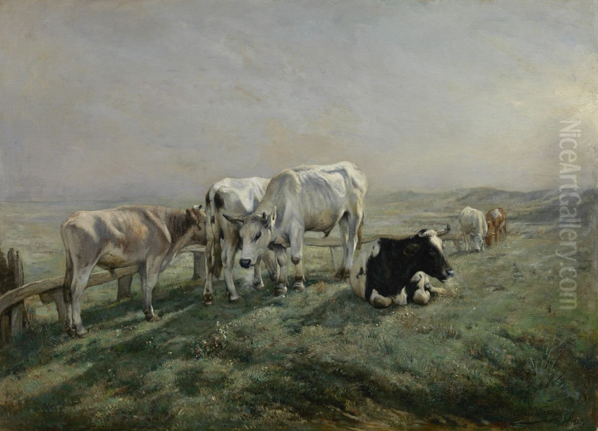 Weide met koeien Oil Painting by Alfred Verwee