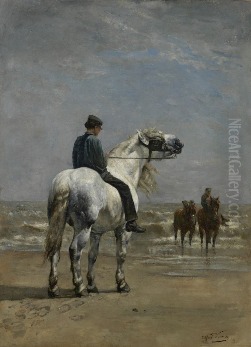 Op het strand Oil Painting by Alfred Verwee