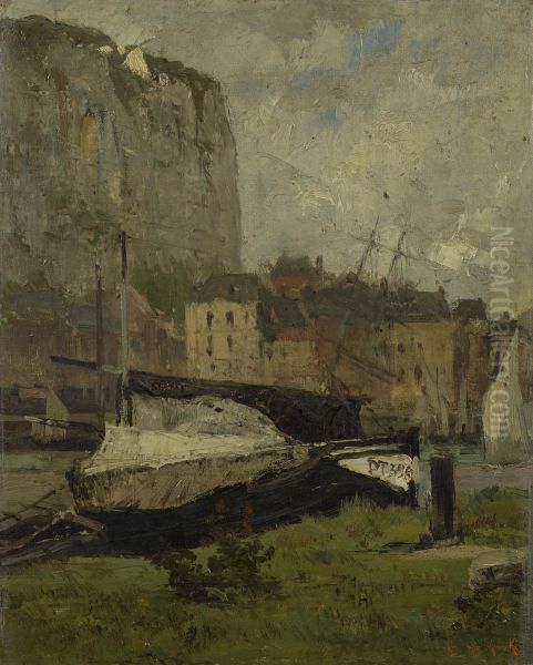 The cliffs at Treport Oil Painting by Emile Van Marcke De Lumman