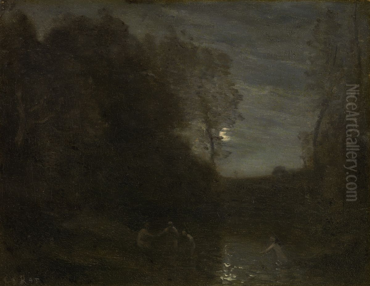 Moonlight Oil Painting by Jean-Baptiste Camille Corot