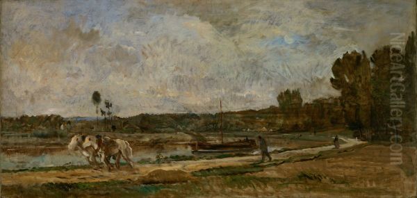 Jaagpad langs de oever van de Oise Oil Painting by Charles-Francois Daubigny