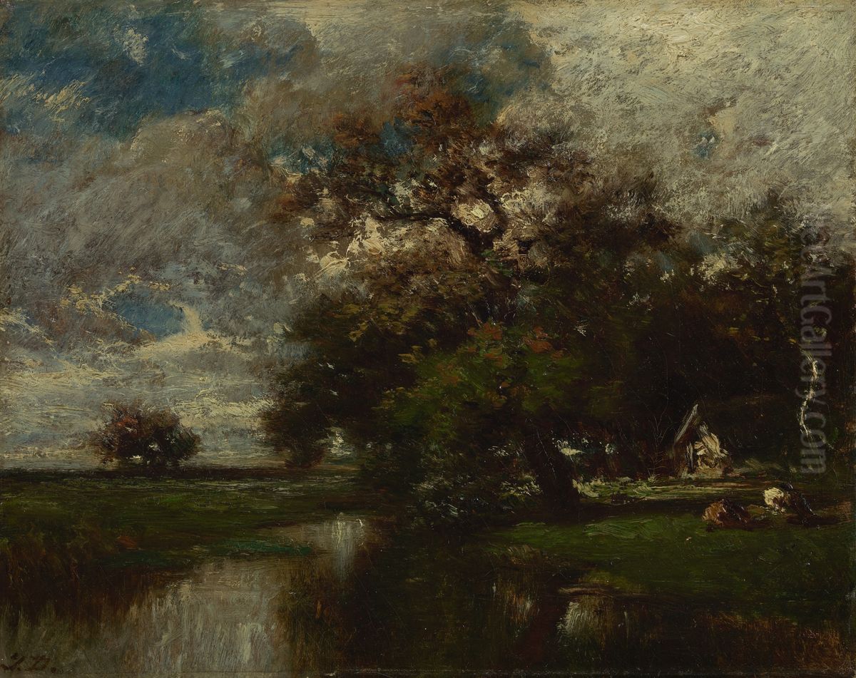 Zonsondergang Oil Painting by Jules Dupre