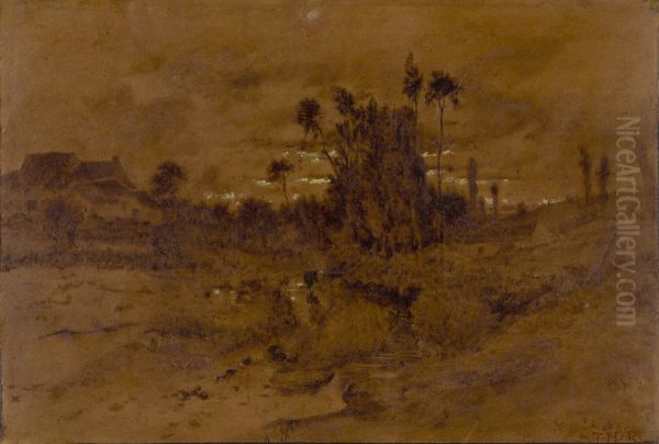 Stroompje in een vallei in de Berry Oil Painting by Theodore Rousseau