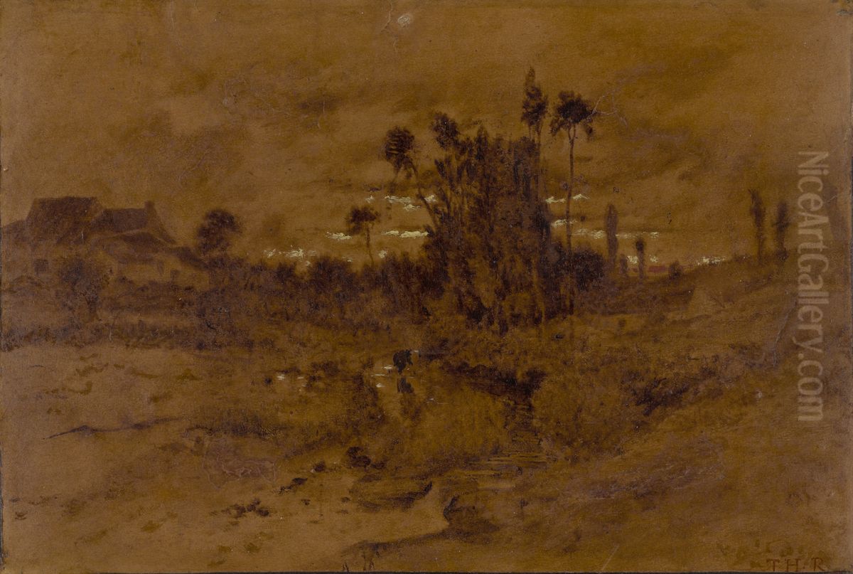 Watercourse in a valley in the Berry Oil Painting by Theodore Rousseau