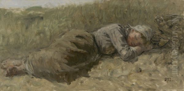 Slapend meisje in de duinen Oil Painting by David Adolph Constanz Artz