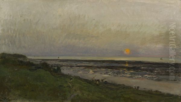 Sunset near Villerville Oil Painting by Charles-Francois Daubigny