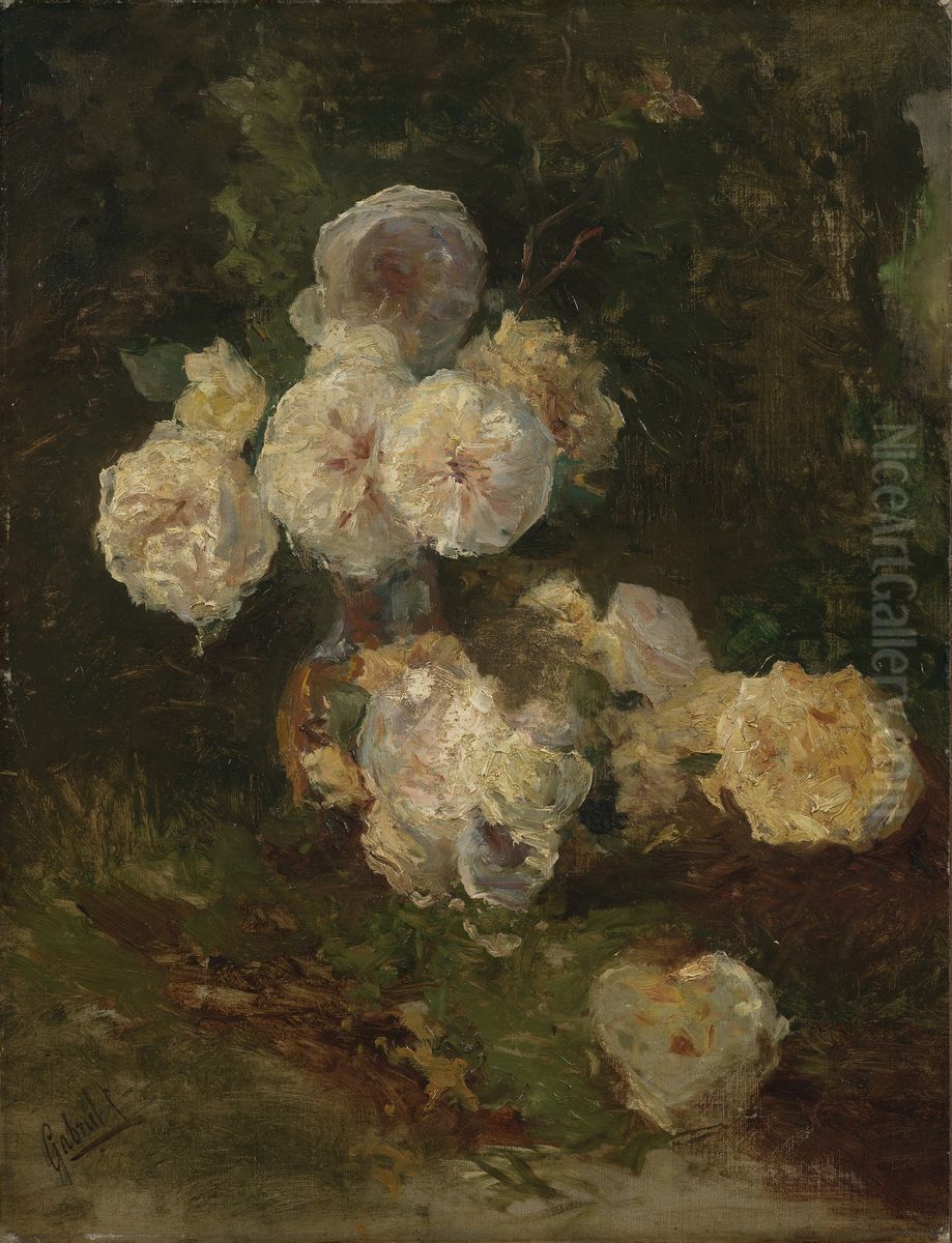 Pink and yellow roses Oil Painting by Paul Joseph Constantine Gabriel