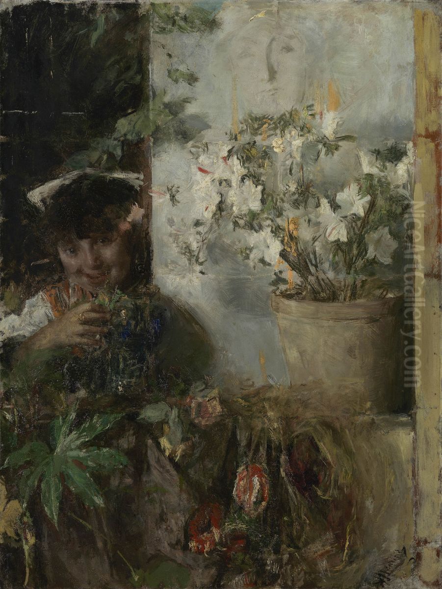 Bloemenmeisje Oil Painting by Antonio Mancini