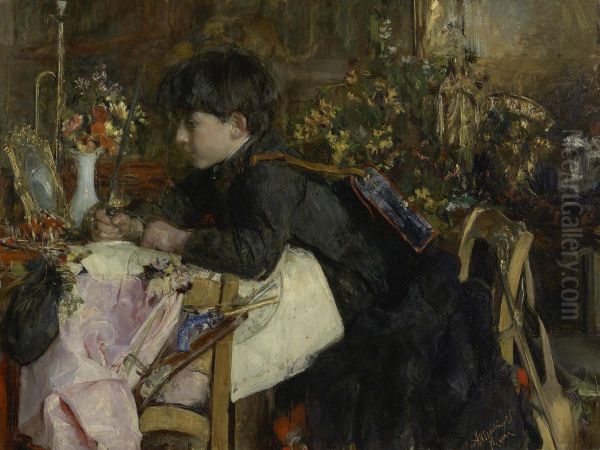 De verjaardag Oil Painting by Antonio Mancini