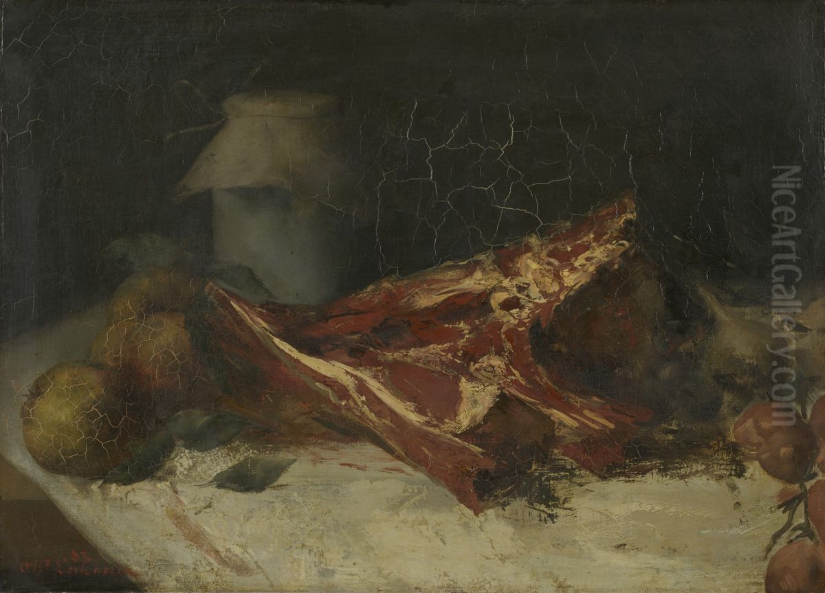 Stilleven met entrecote Oil Painting by Alfred Verhaeren