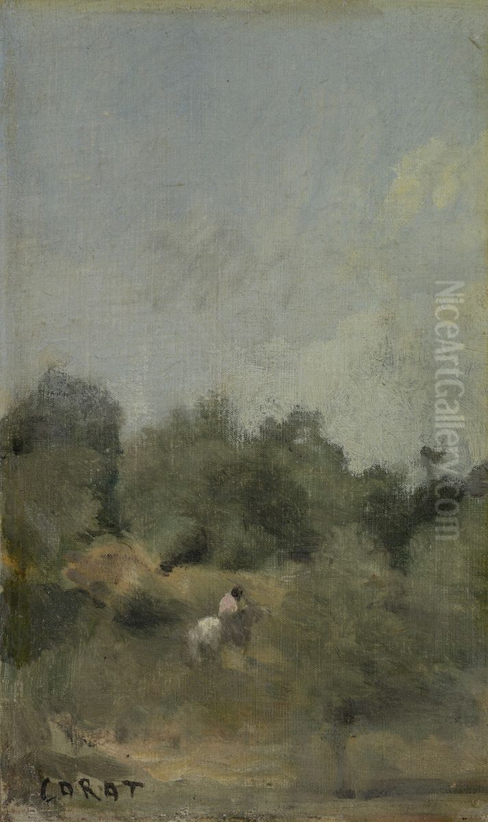 Landscape with horseman Oil Painting by Jean-Baptiste Camille Corot