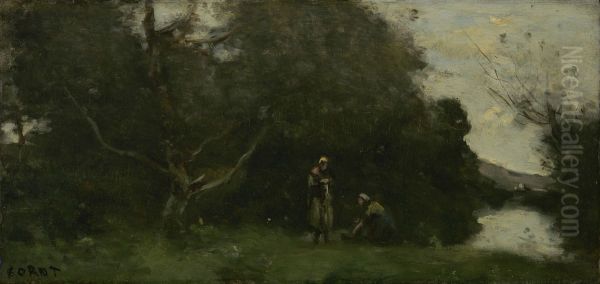 Weide aan het water Oil Painting by Jean-Baptiste Camille Corot