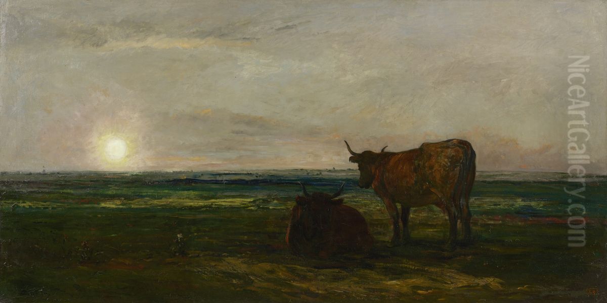 Zonsondergang Oil Painting by Charles-Francois Daubigny