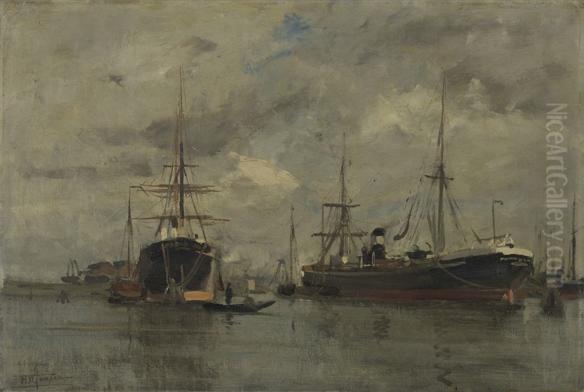In het dok (Amsterdam) Oil Painting by Hendrik Willebrord Jansen