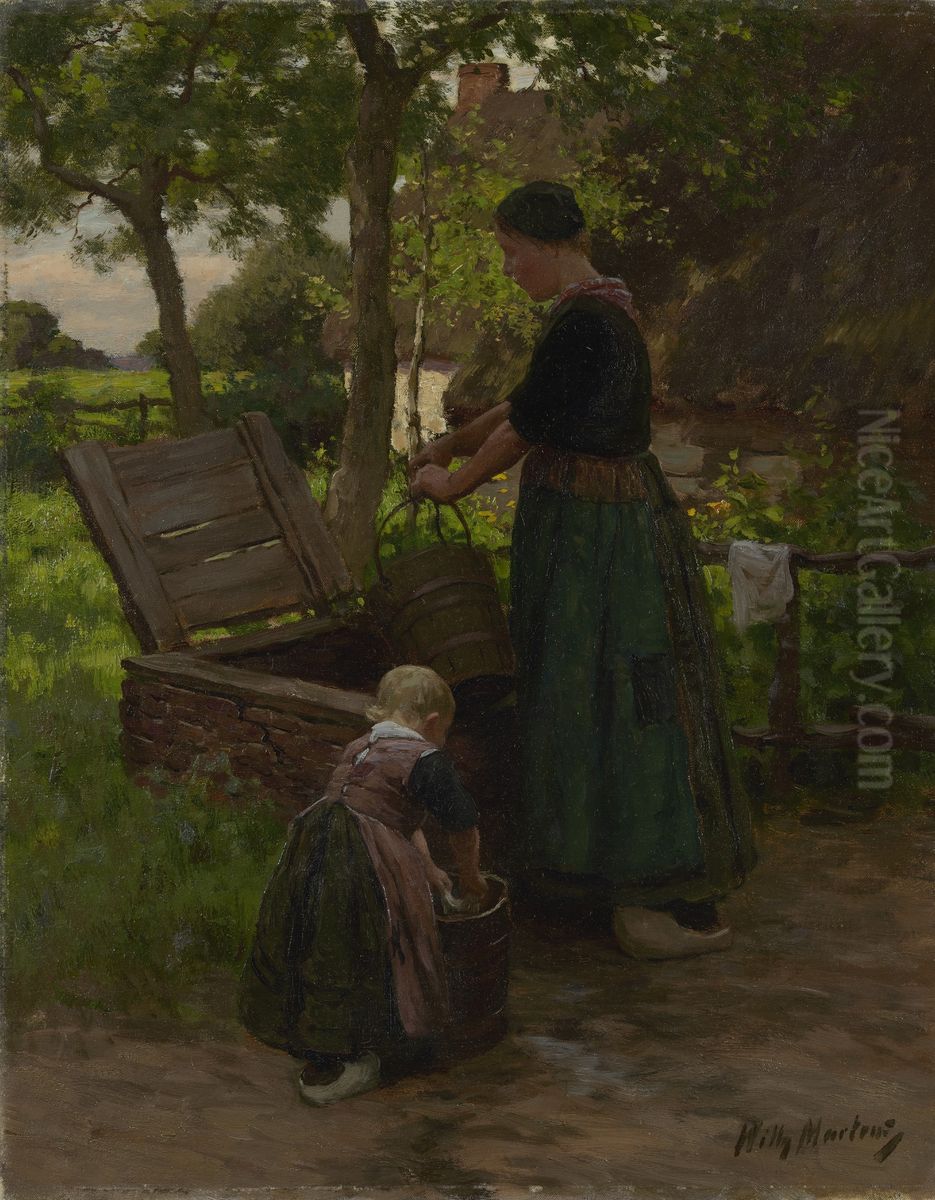 Bij de put Oil Painting by Willy Martens