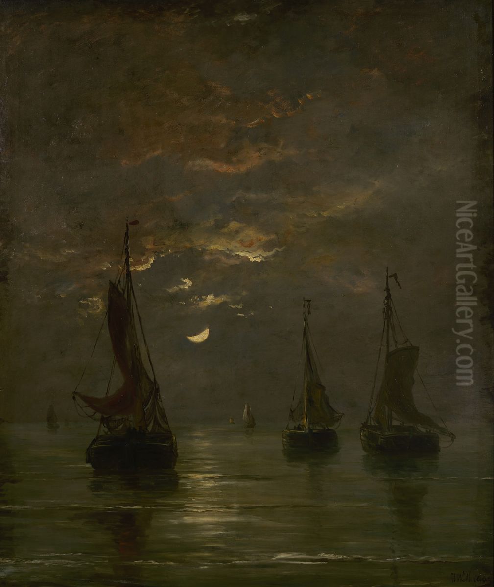 Nacht met maanlicht Oil Painting by Hendrik Willem Mesdag