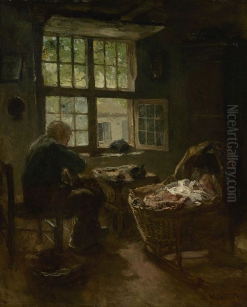 Schoenmaker en kind Oil Painting by Albert Neuhuys