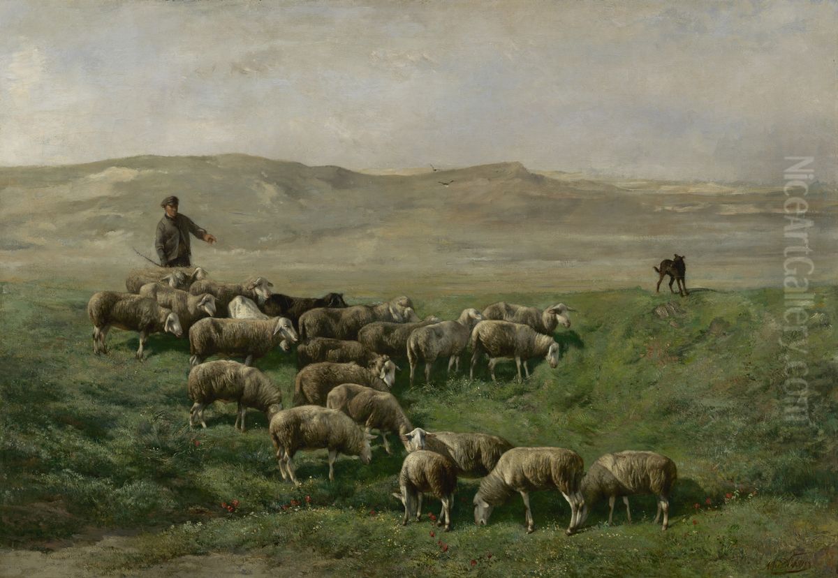Morning in the dunes at Heijst Oil Painting by Alfred Verwee