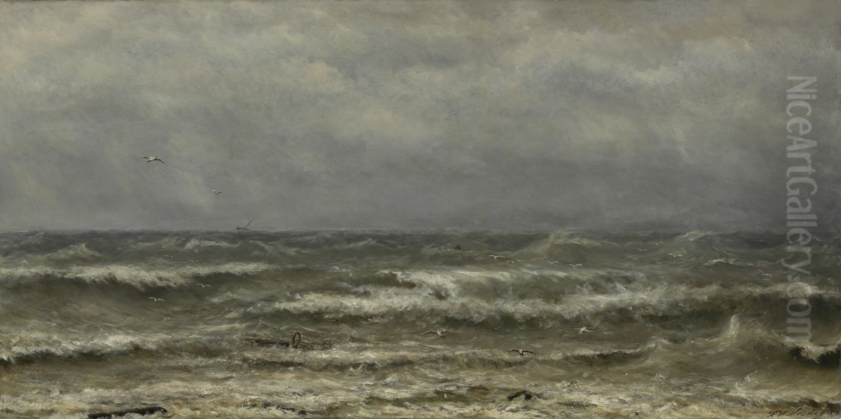 Branding op de Noordzee Oil Painting by Hendrik Willem Mesdag