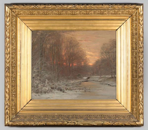 Winterbosgezicht met ondergaande zon Oil Painting by Louis Apol