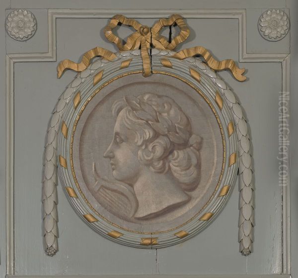 Medaillonvormige grisaille van Apollo Oil Painting by Geldersch Landschap en Kasteelen