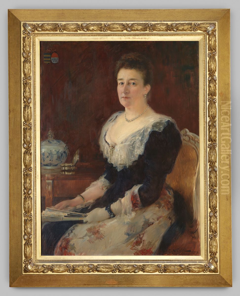 Portrait of Ada Catharina barones Torck (1835-1902) Oil Painting by Gabriel Emile Edouard Nicolet