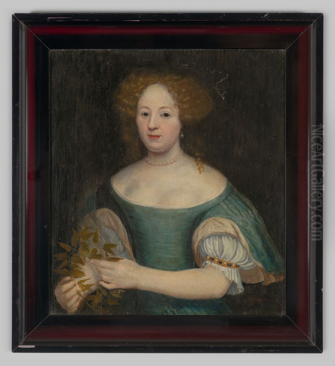 Portret van een dame met bladeren krans Oil Painting by Geldersch Landschap en Kasteelen
