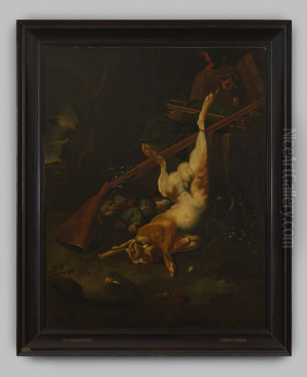 Jachtbuit met dode haas Oil Painting by Melchior D'Hondecoeter