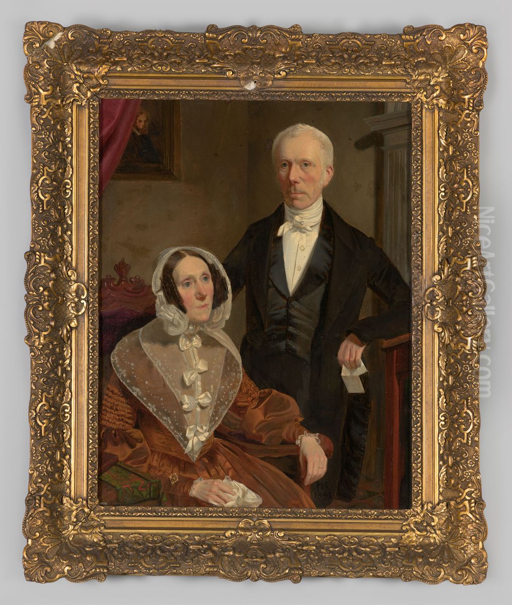 Dubbelportret, waarschijnlijk Adriaan Carel Visscher Bouricius en Charlotte Sara von Carnap Oil Painting by Henri Krienen
