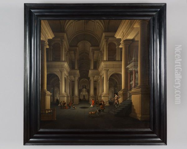 Kerkinterieur met figuren Oil Painting by Anthonie De Lorme