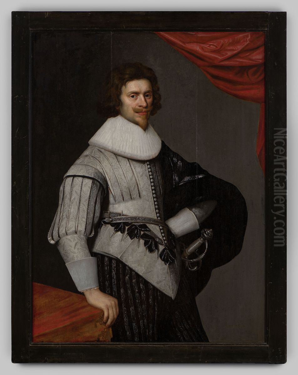 Portret van Joost van Amstel van Mijnden Oil Painting by Geldersch Landschap en Kasteelen