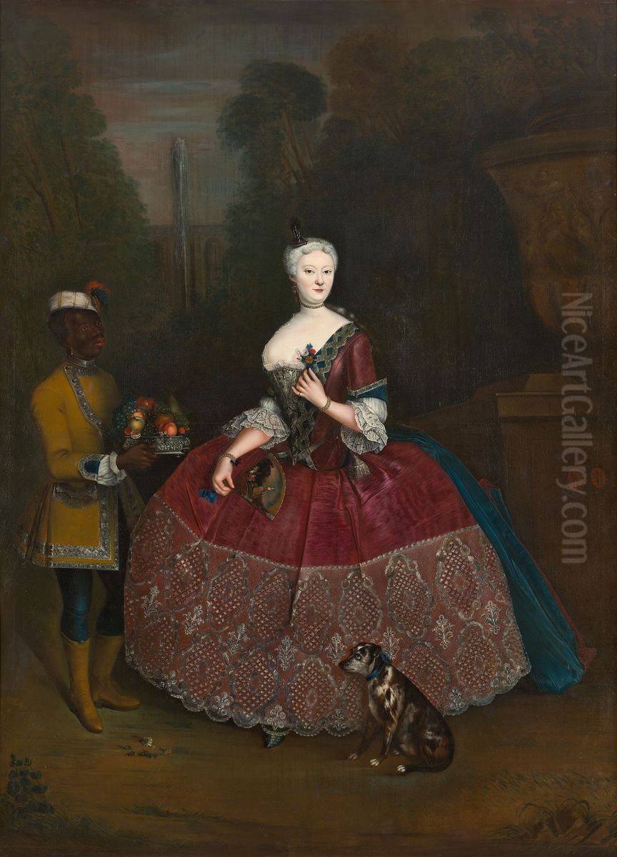 Portrait of Margaretha Elisabeth Sofia van Stepraedt (?-1726) with a servant Oil Painting by Geldersch Landschap en Kasteelen